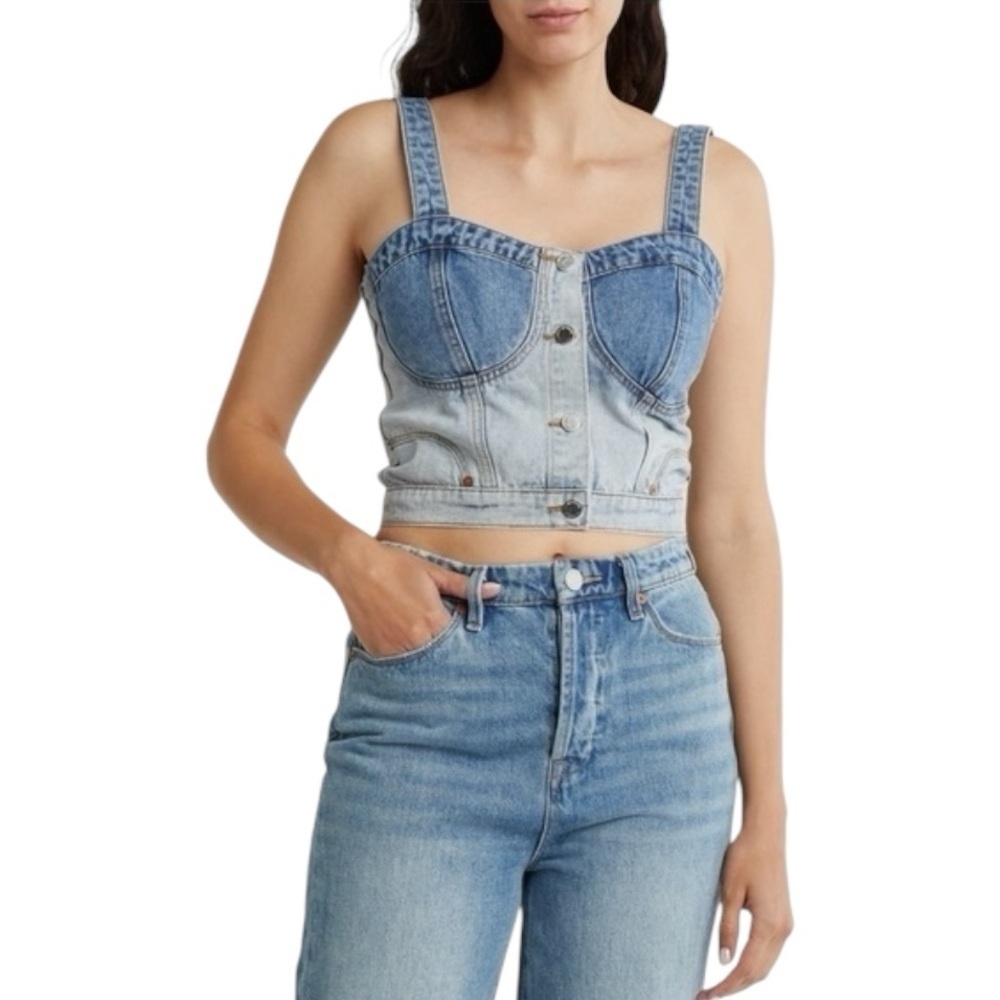BLANKNYC Blank NYC Call Back Denim Bustier Tank‎ Top Shirt Sz L Concert Festival